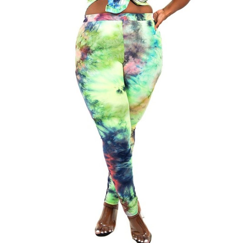 Women's Lemon & Lime Tie Dye Print Button Down Shirt & Skinny Leggings Set - Picture 4 of 8